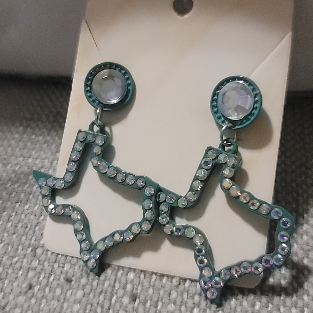 NEW Rhinestone Texas Earrings - Blue and Silver - Picture 2 of 3